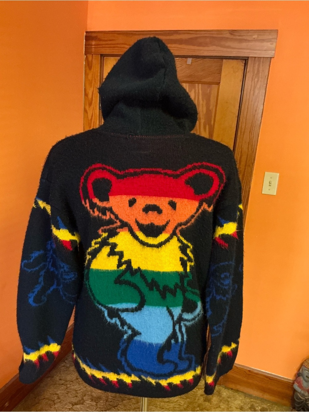 Grateful Dead Dancing Bear Rainbow Knit Zip Hoodie Sweater Full Zip Deadhead - Picture 14 of 14